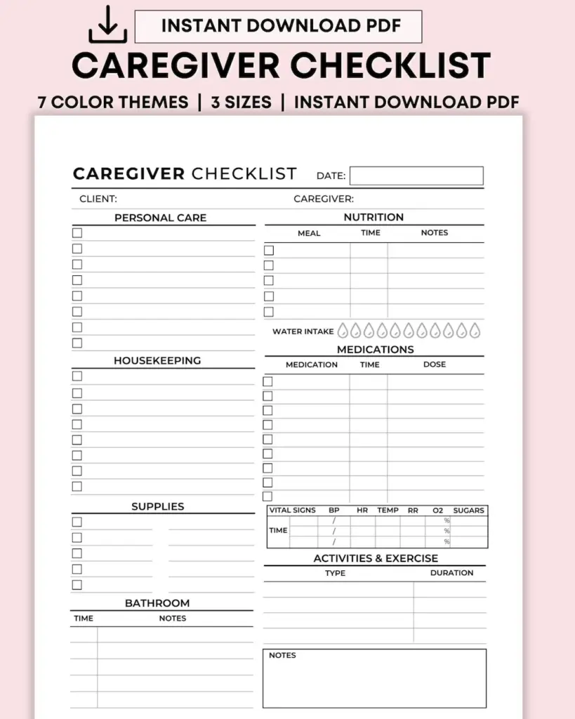 Senior Caregiver Checklist Printable