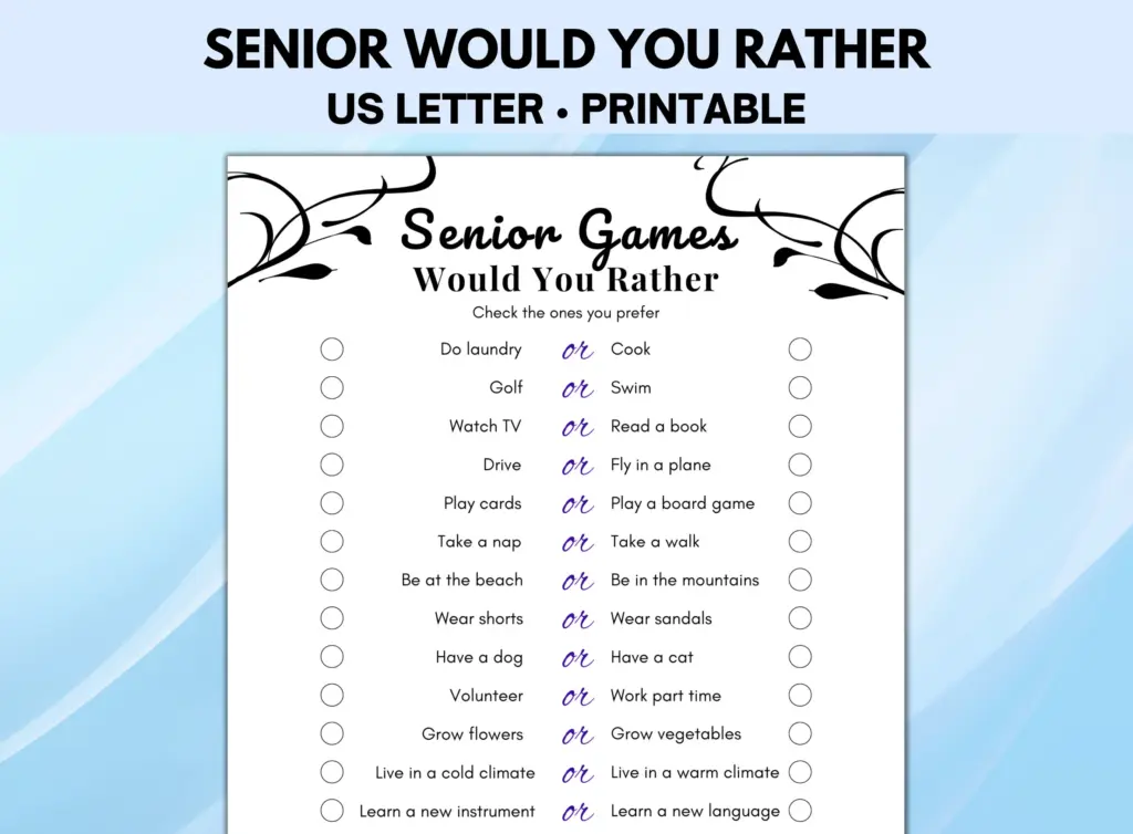 Senior Would You Rather Game Printable