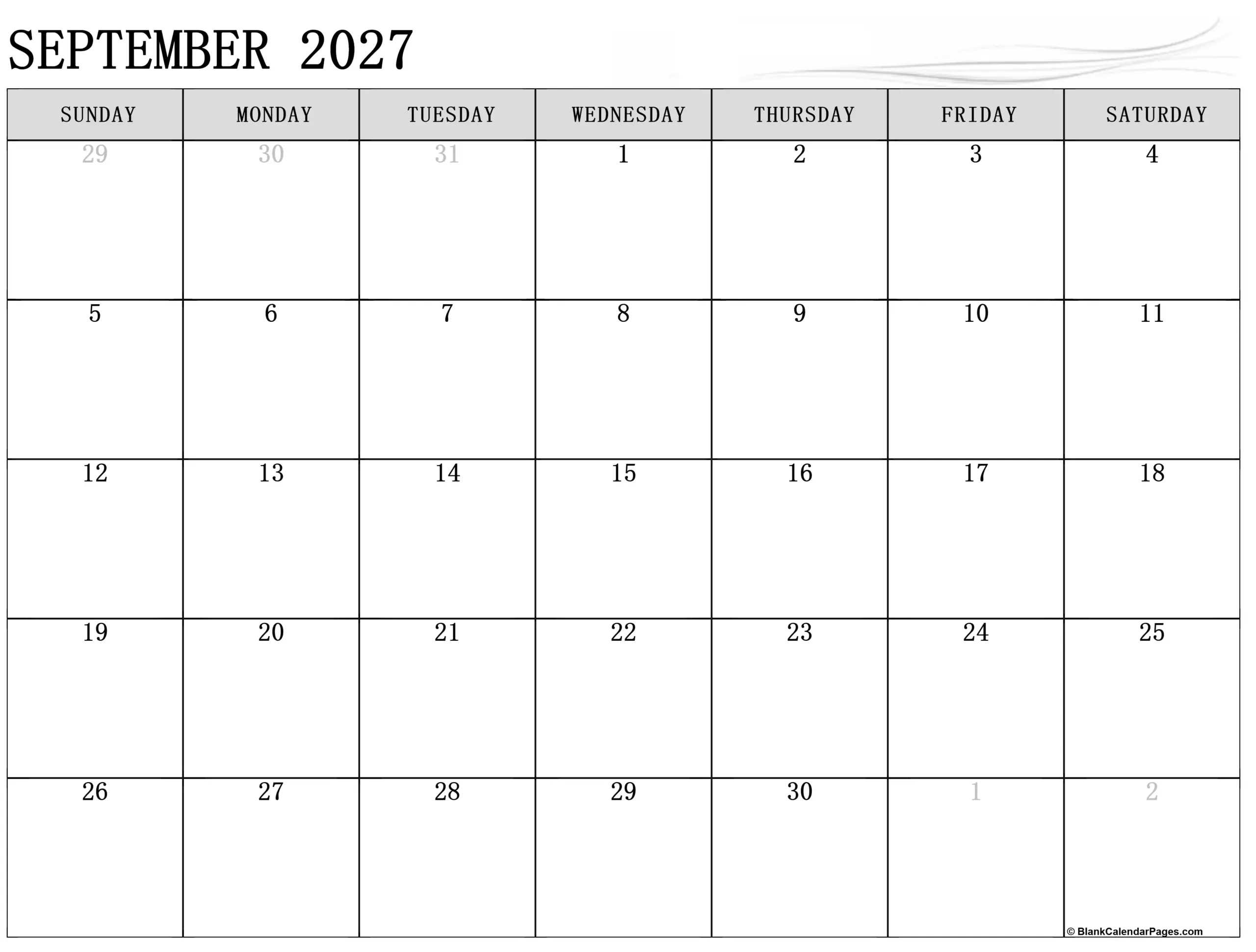 September 2027 Calendar