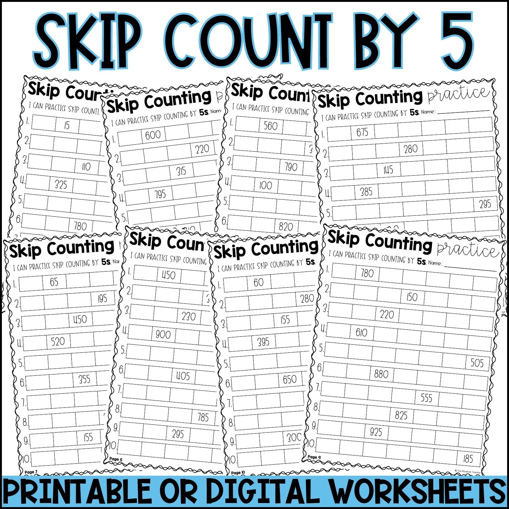 Skip Counting Numbers Worksheets By 5s By 10s And By 100s