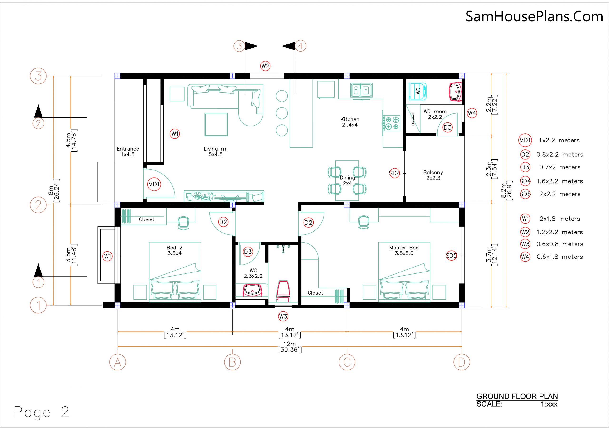 Small House Plan 8x12 M With 2 Bedrooms Pdf Full Plans