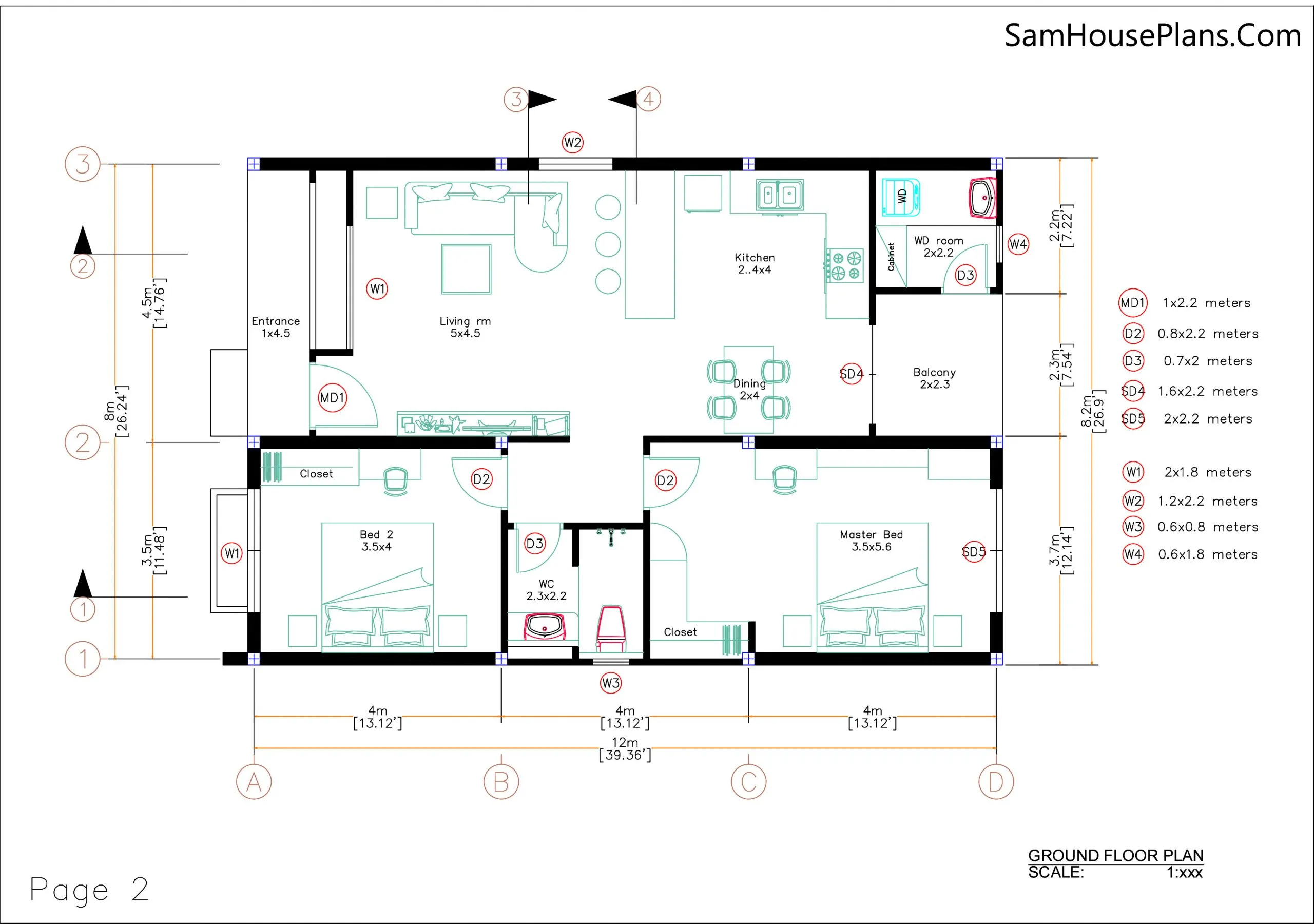 Small House Plan 8x12 M With 2 Bedrooms Pdf Full Plans