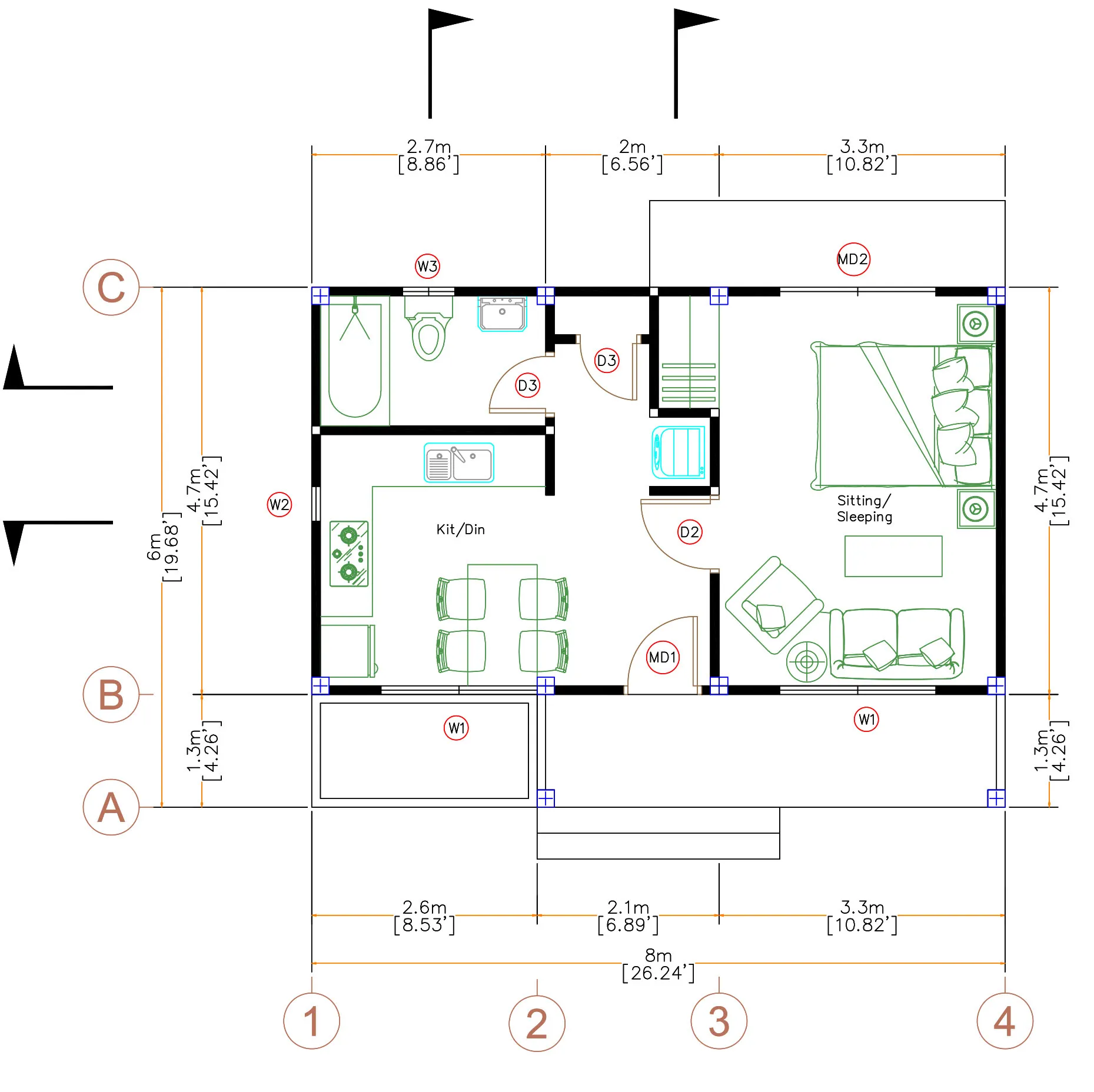 Small House Plans 8x6 With One Bedrooms Shed Roof