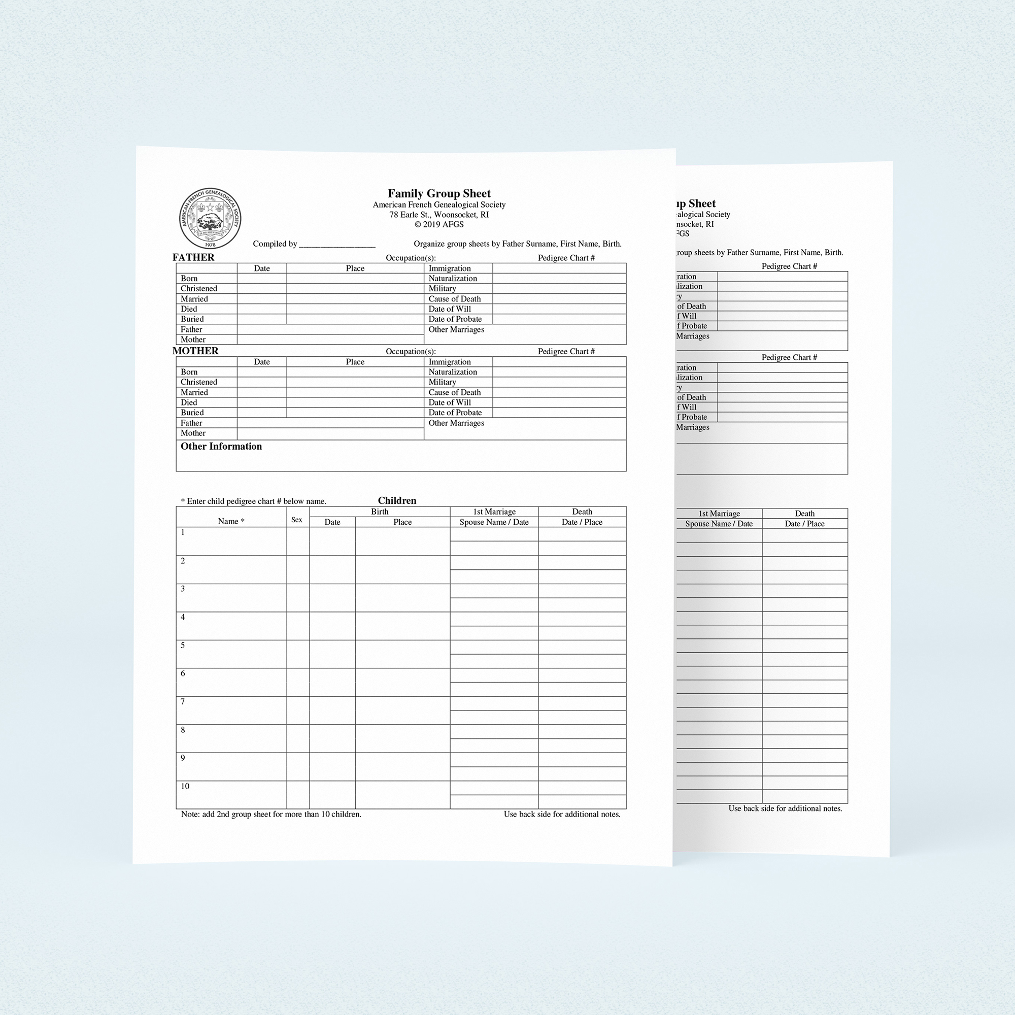 Standard Family Group Sheets
