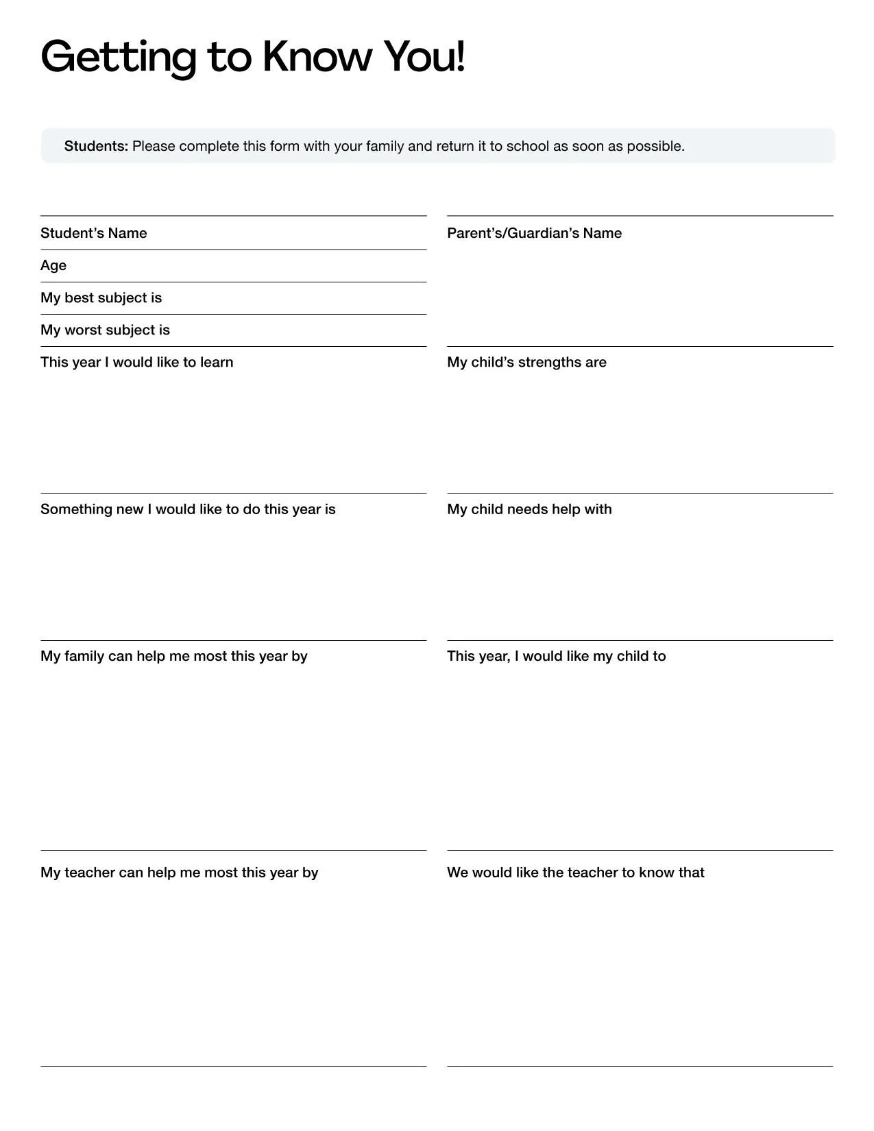 Student Profile Template