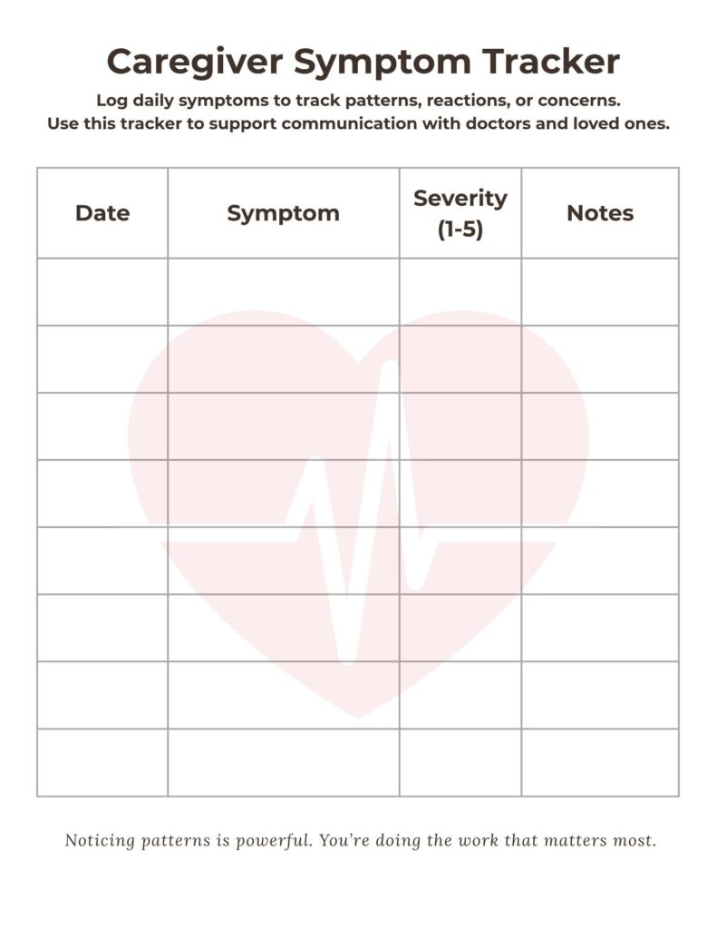 Symptom Tracker For Caregivers Daily