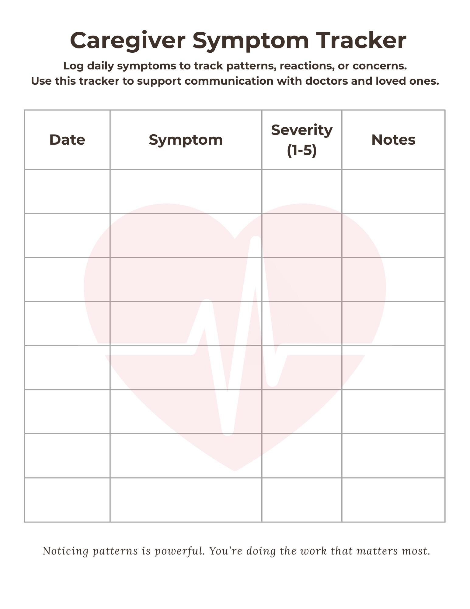 Symptom Tracker For Caregivers Daily