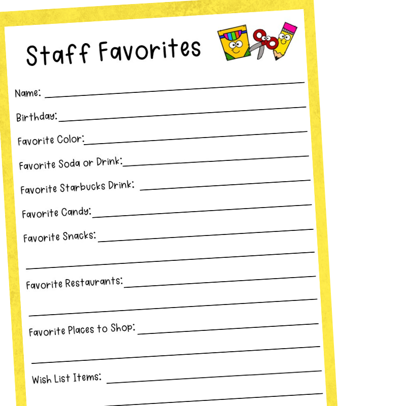 Teacher Favorite Things Form