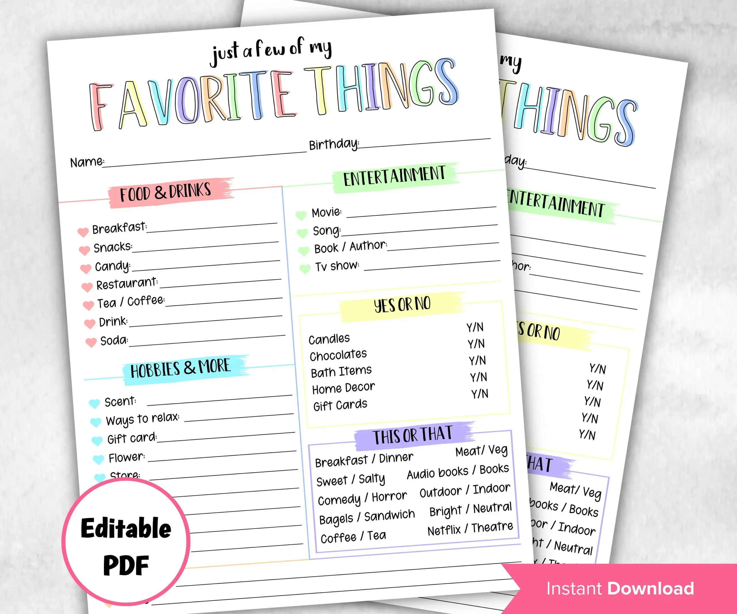 Teacher Favorite Things Survey Get To 42496