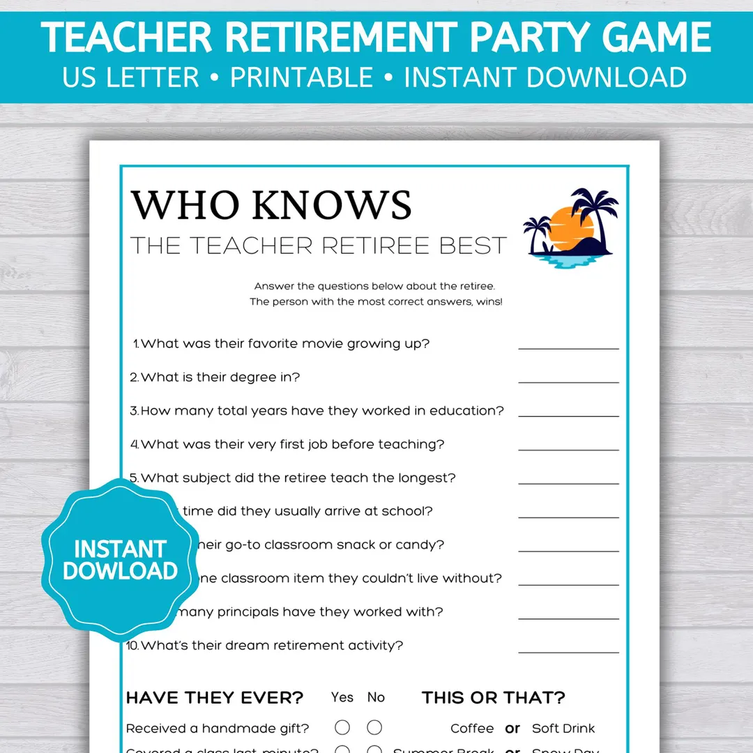 Teacher Retirement Party Game Who Knows