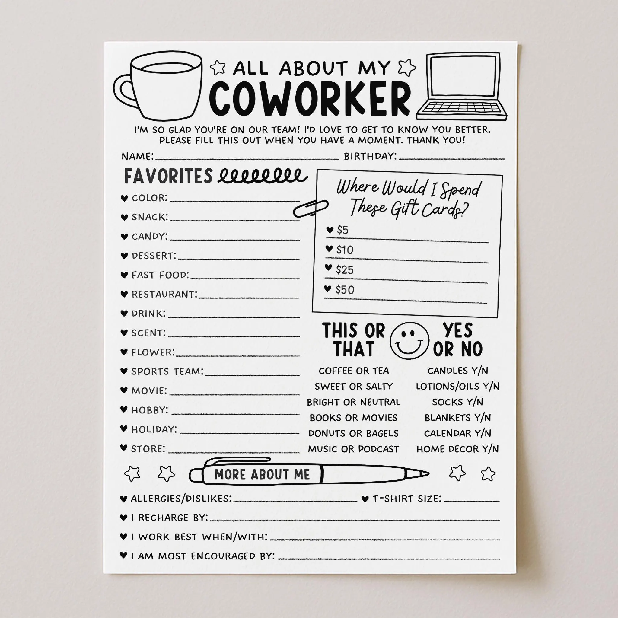 Team About Me Worksheet