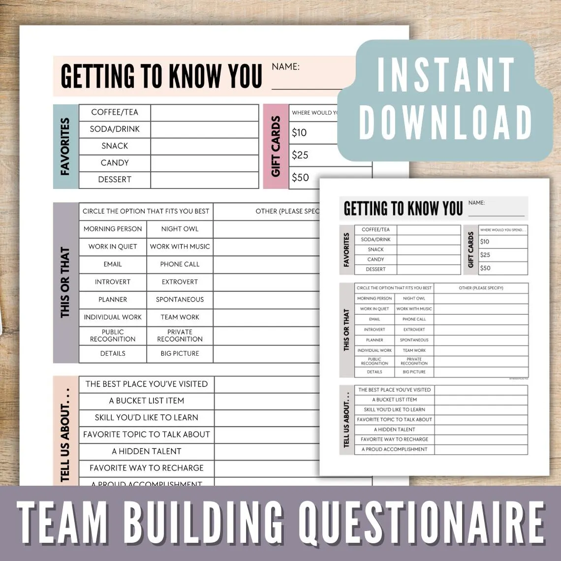 Team Building Get To Know Your Staff Questionnaire Printable