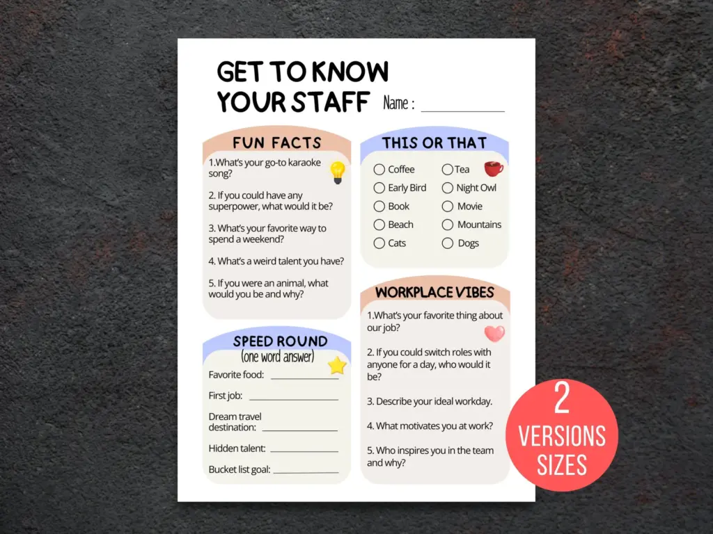 Team Building Questionnaire Get To Know
