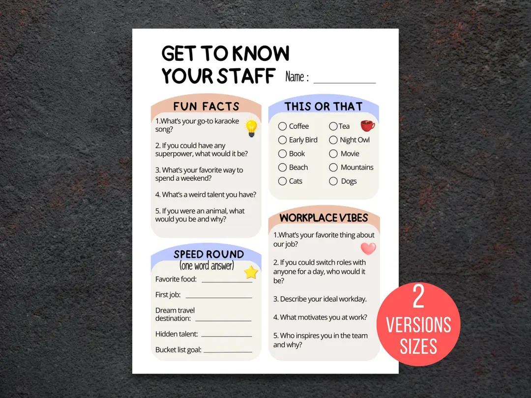 Team Building Questionnaire Get To Know