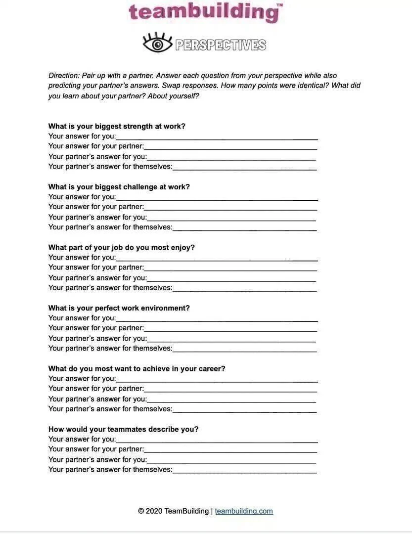 Team Building Worksheets