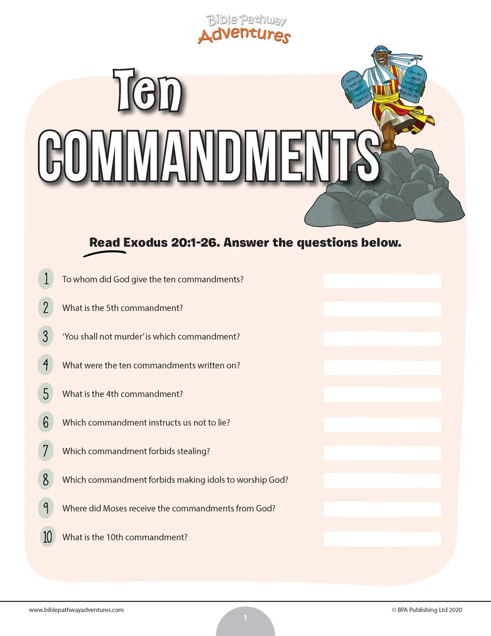 Ten Commandments Bible Quiz