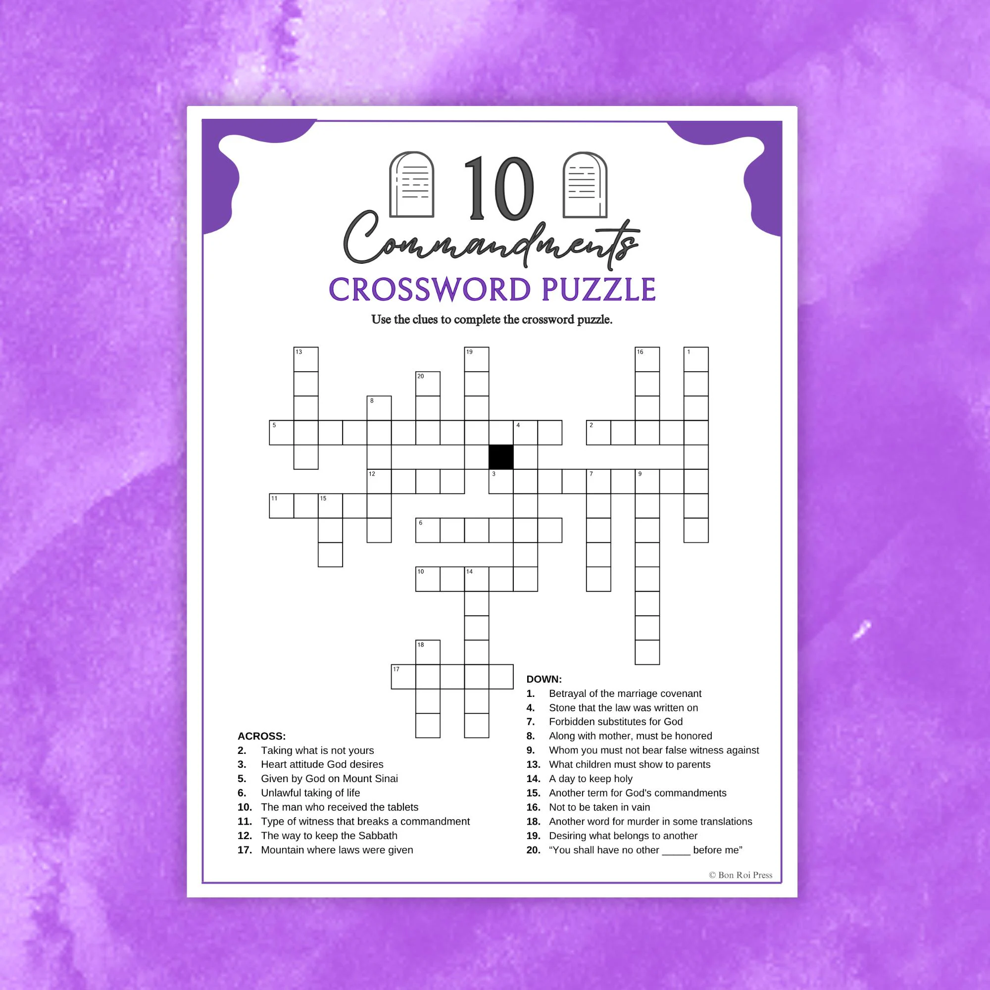 Ten Commandments Crossword Puzzle Old