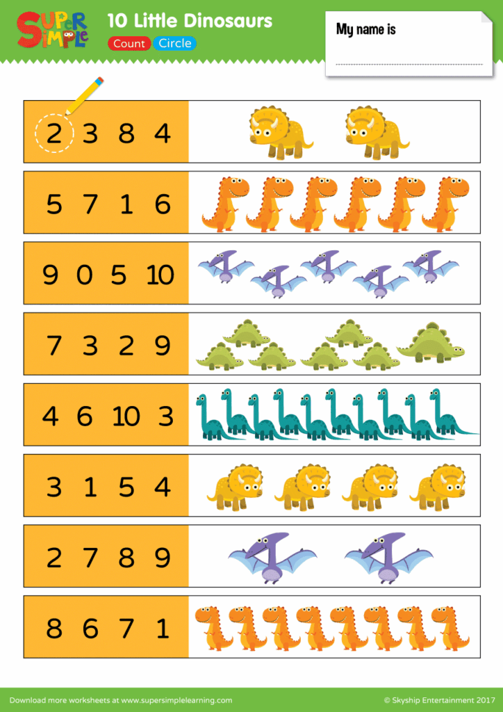 Ten Little Dinosaurs Worksheet Count Circle