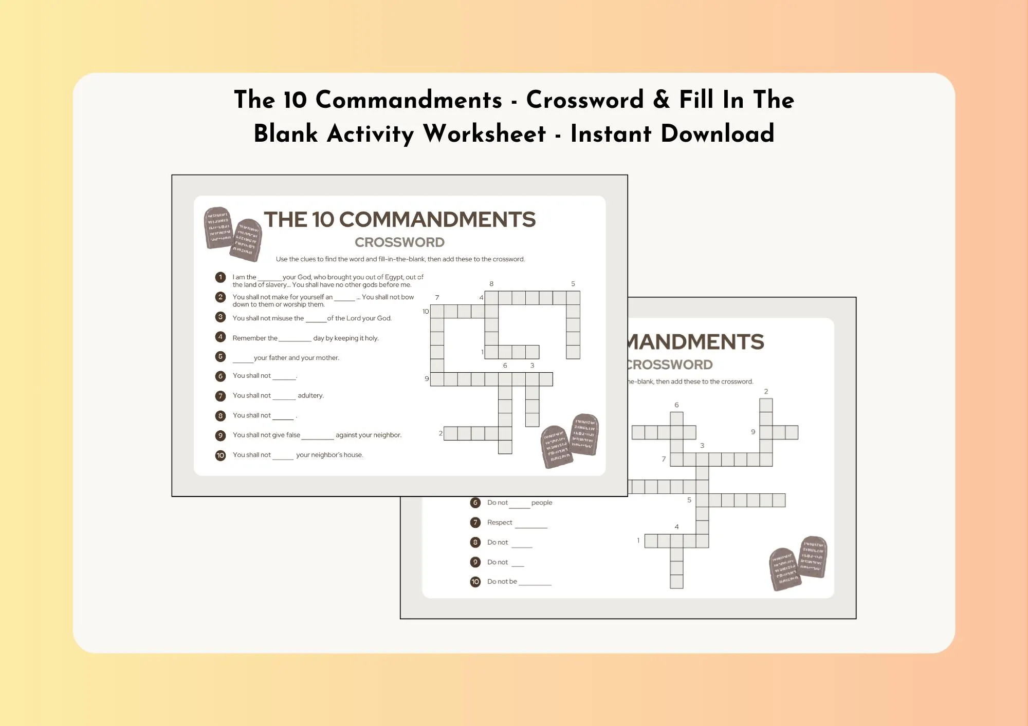 The 10 Commandments Crossword Fill In