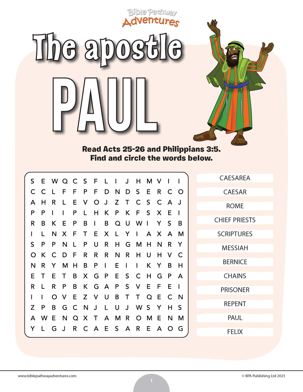 The Apostle Paul Word Search Puzzle
