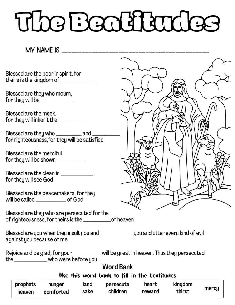 The Beatitudes Coloring Page Catholic
