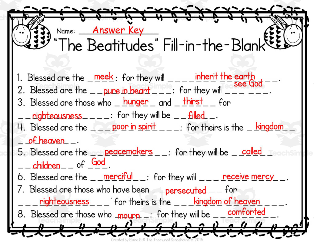 The Beatitudes Matching Cards Worksheets Catholic Version