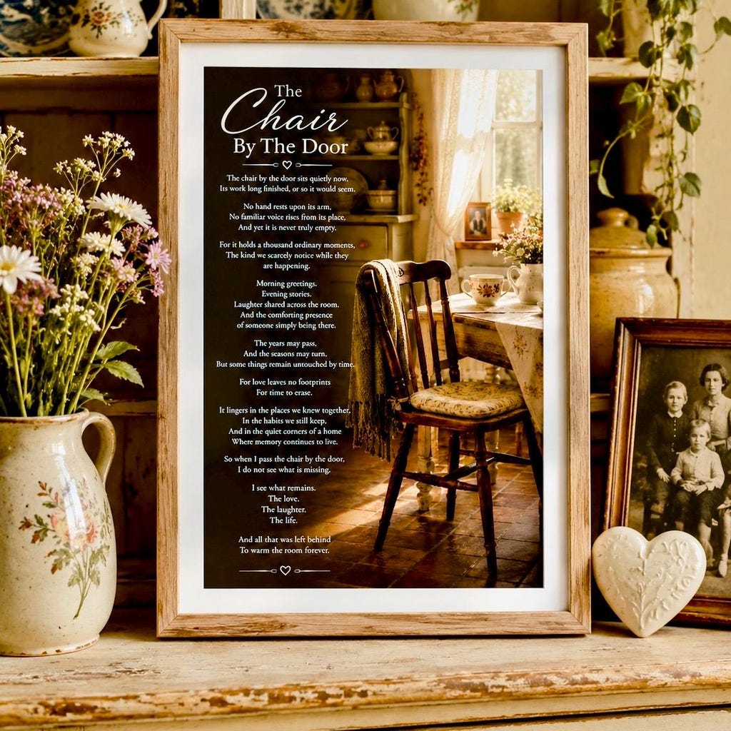 The Chair By Door Memorial Gift For Loss Sympathy Wall Art Remembrance Poem Print