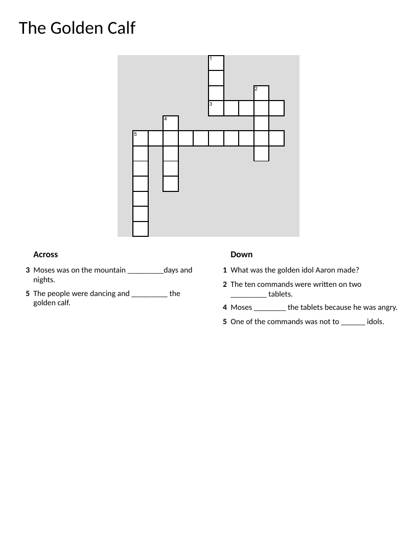 The Golden Calf Crossword Puzzle