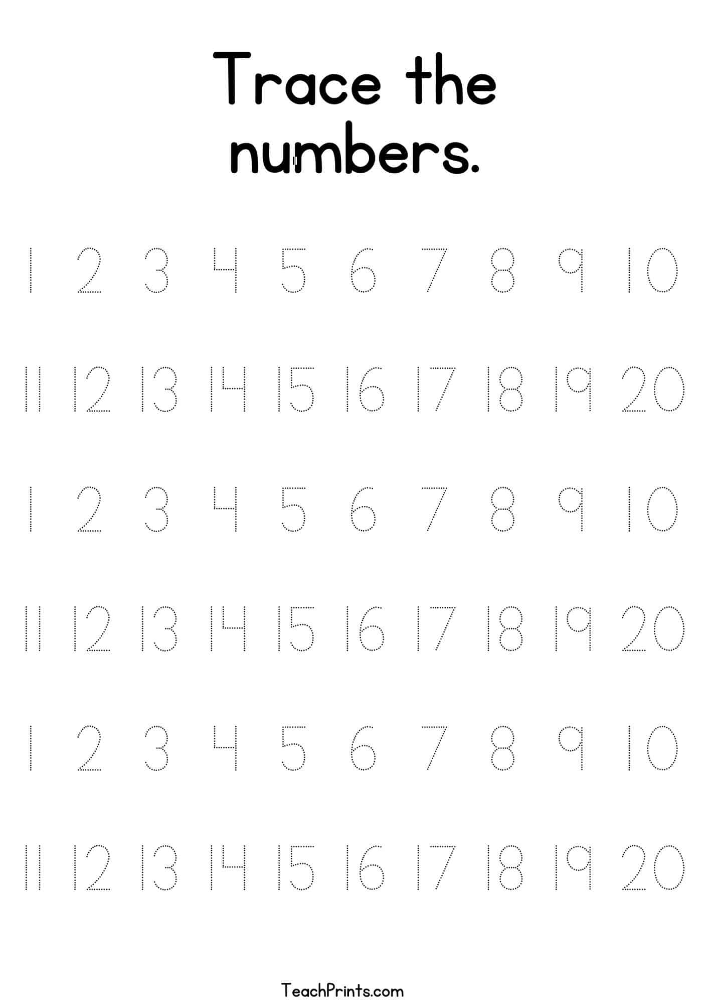 Tracing Numbers 1 20 Worksheets
