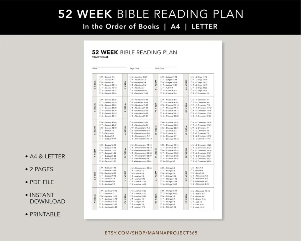 Traditional 52 Week Bible Reading Plan