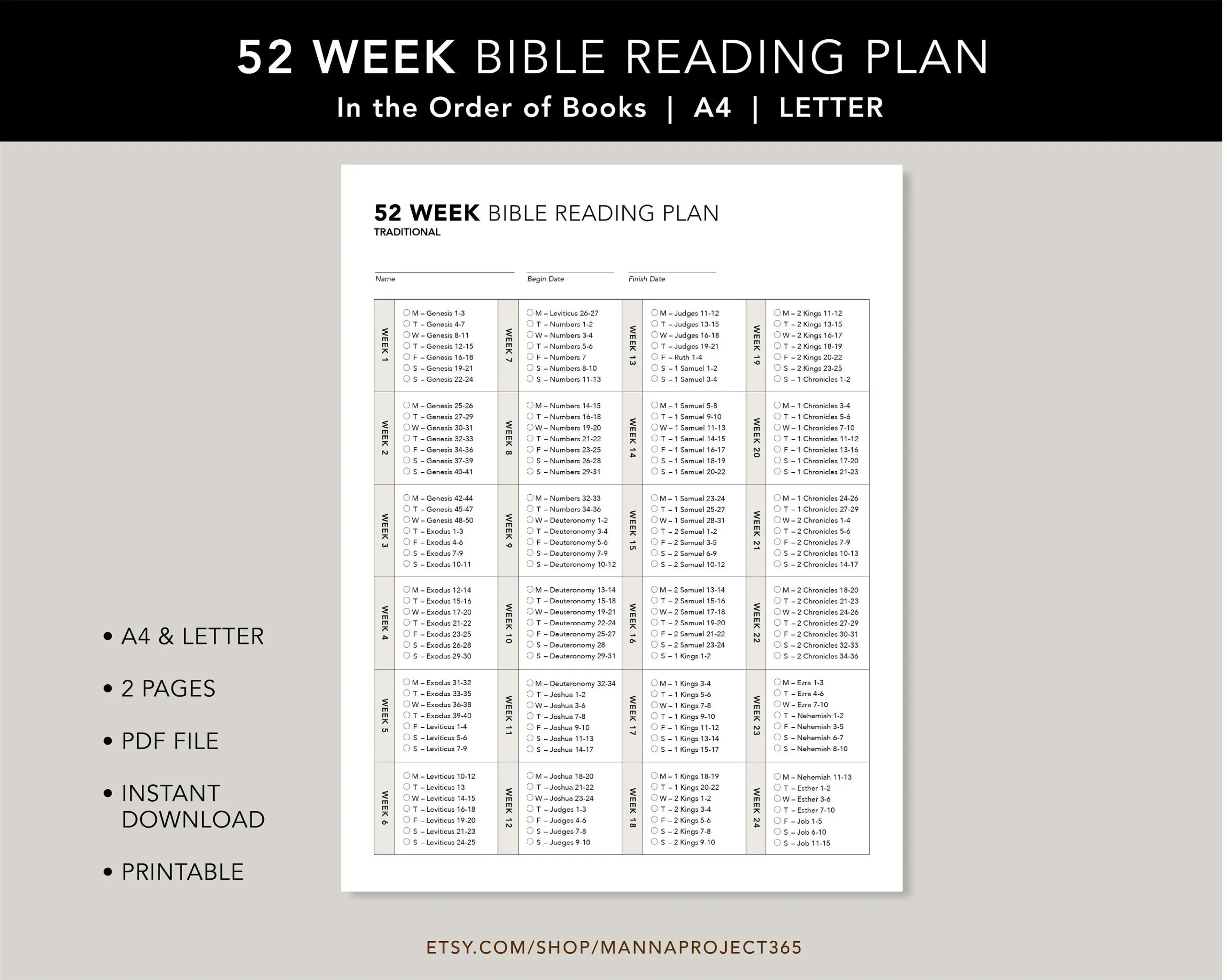 Traditional 52 Week Bible Reading Plan Traditional 52 Week Bible Reading Plan