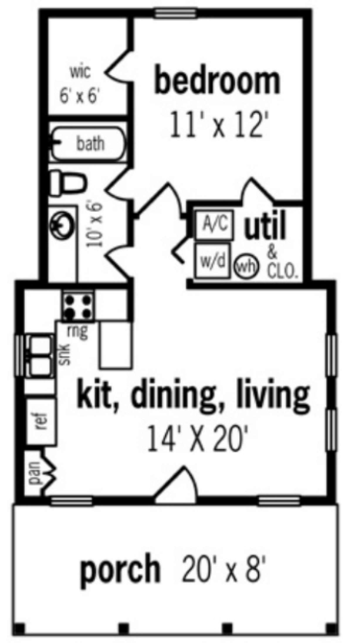 Traditional Plan 569 Square Feet 1 Bedroom 1 Bathroom