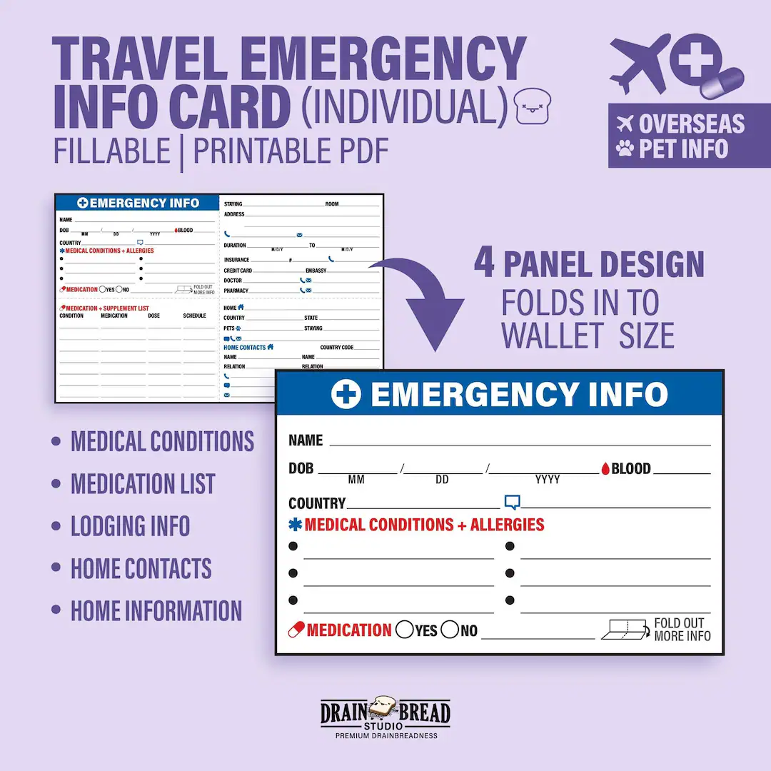 Travel Emergency Card Personal With