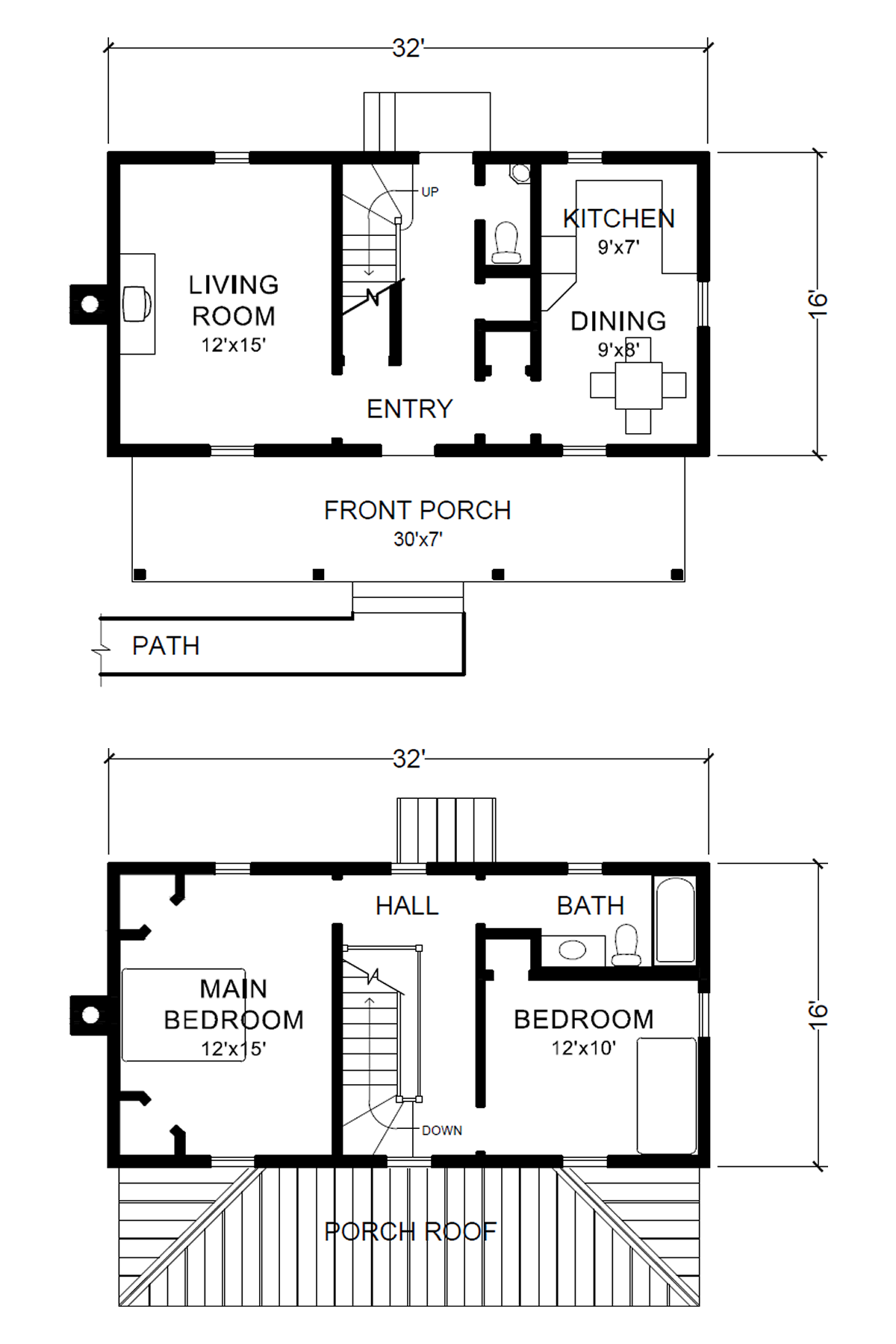 Two Story 16 X 32 Virginia Farmhouse House Plans