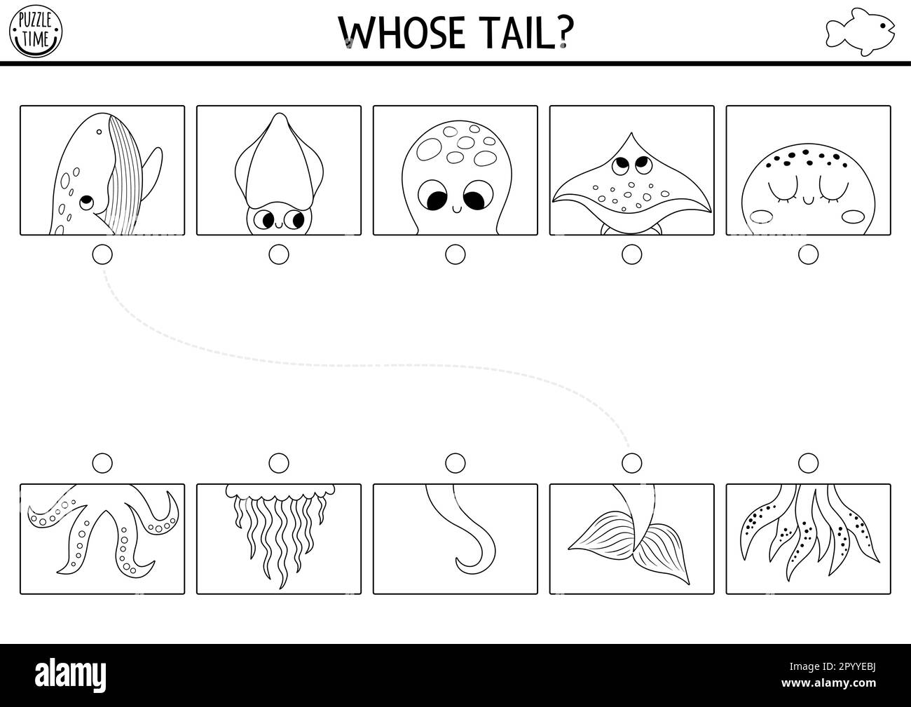 Under The Sea Black And White Connect Halves Worksheet Matching Game Coloring Page For Preschool Kids With Ocean Animals Match Heads And Tails Lin Image550721126
