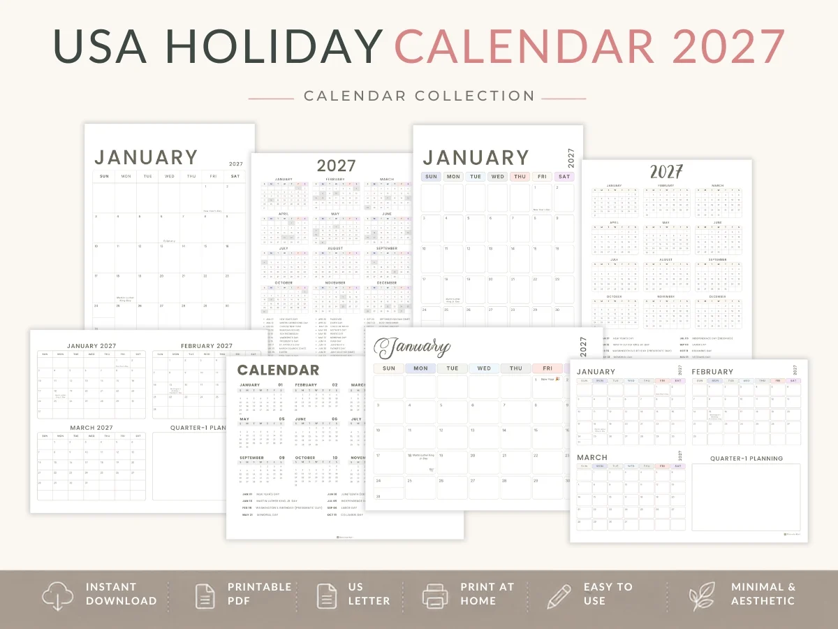 United States Calendars With Holidays