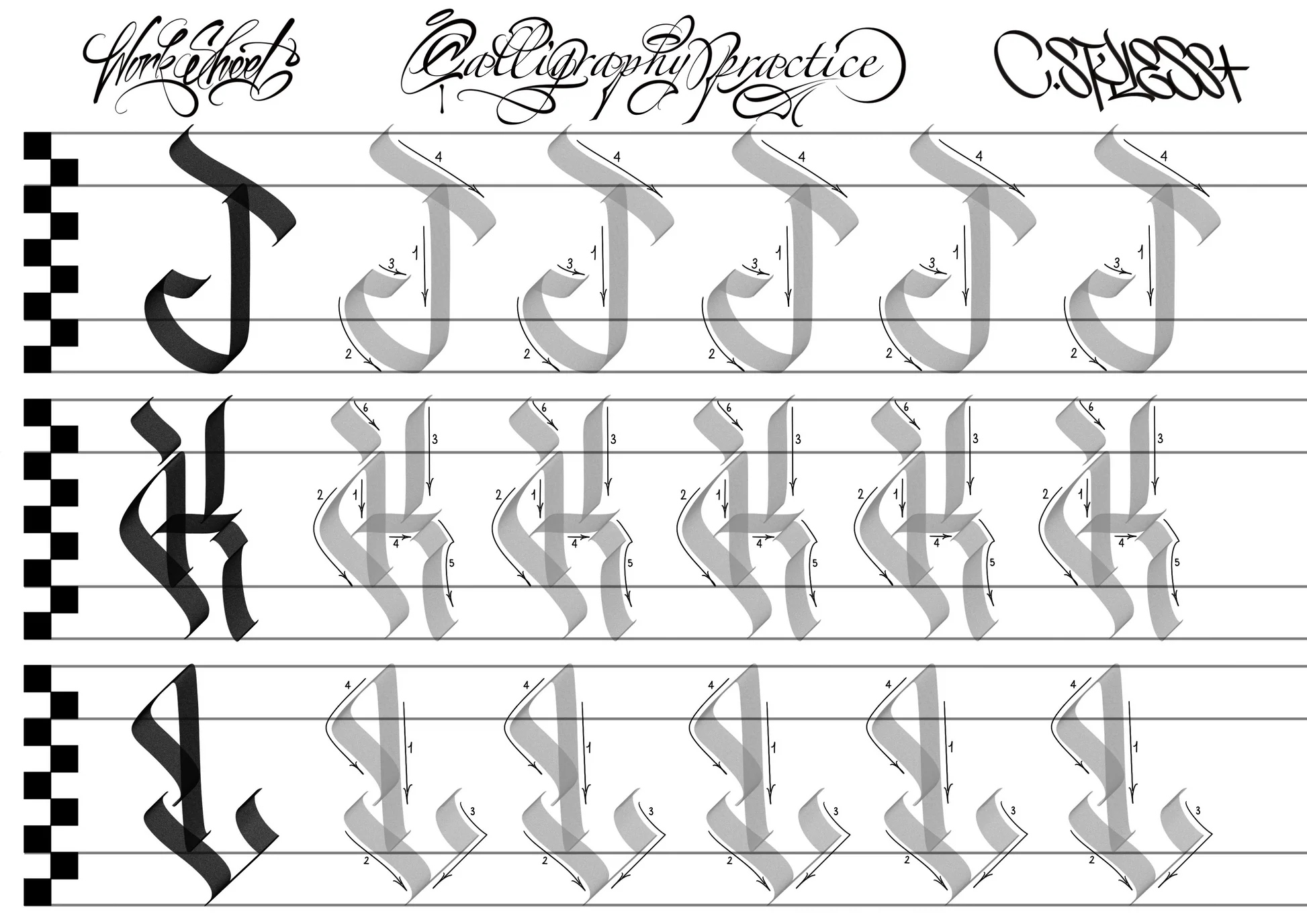 Uppercase Alphabet Calligraphy Worksheets Pdf