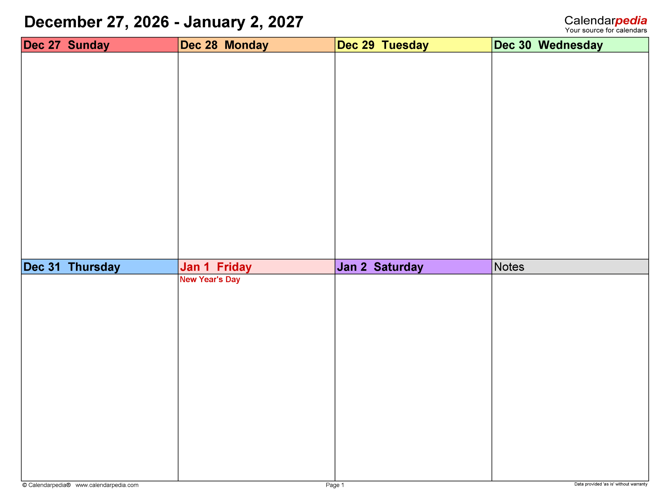 Weekly Calendar 2027 Pdf Templates