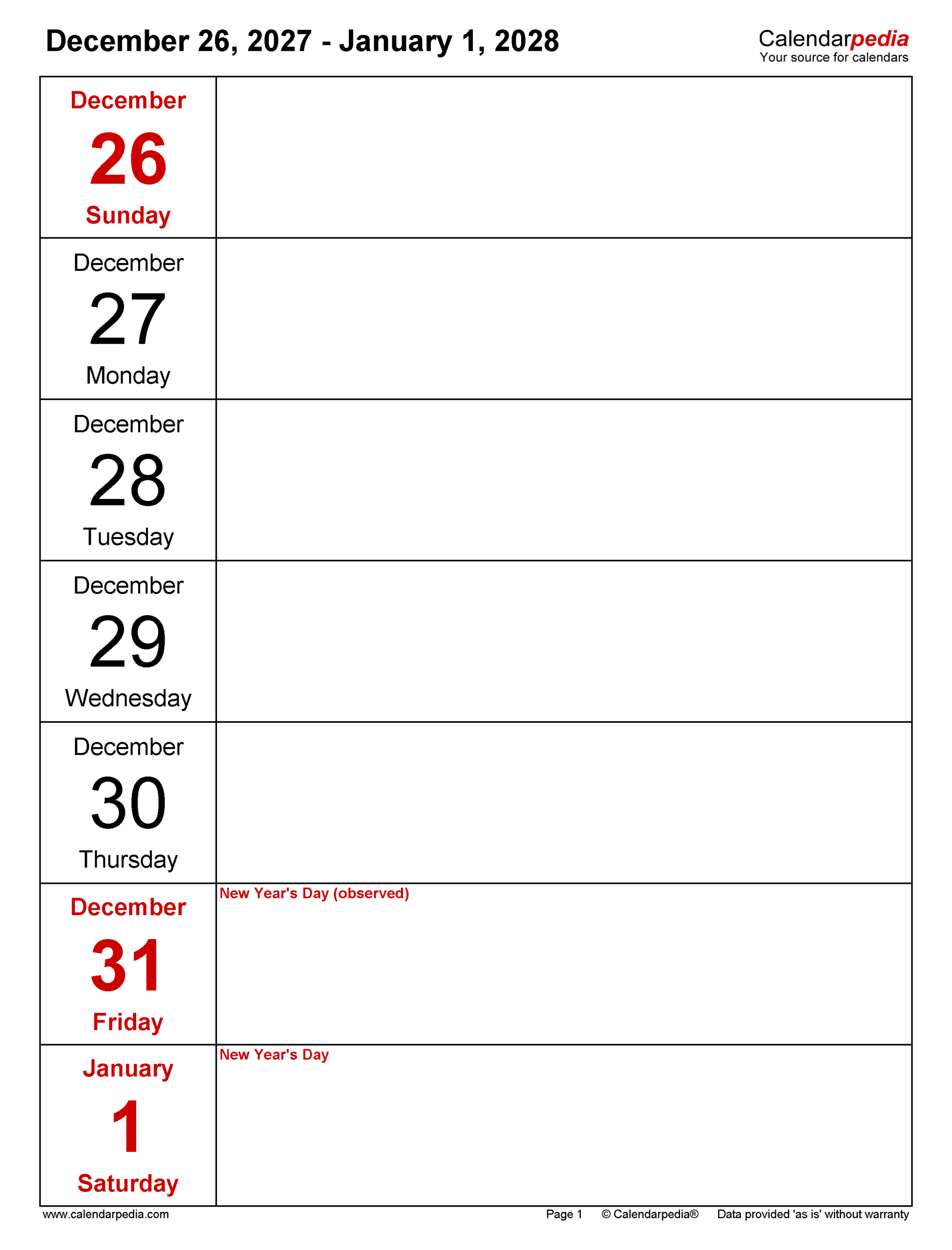 Weekly Calendar 2028 Pdf Templates