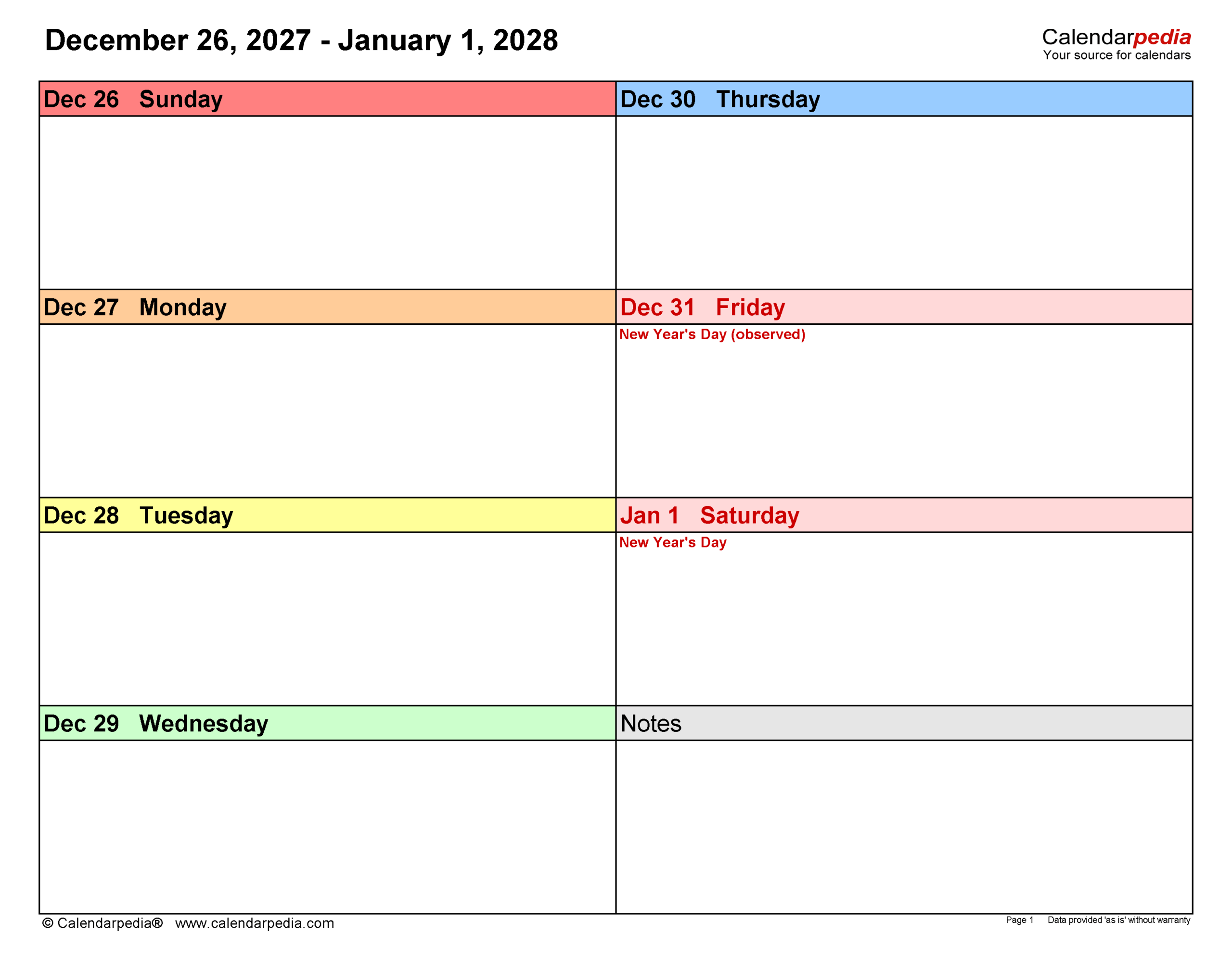 Weekly Calendar 2028 Word Templates