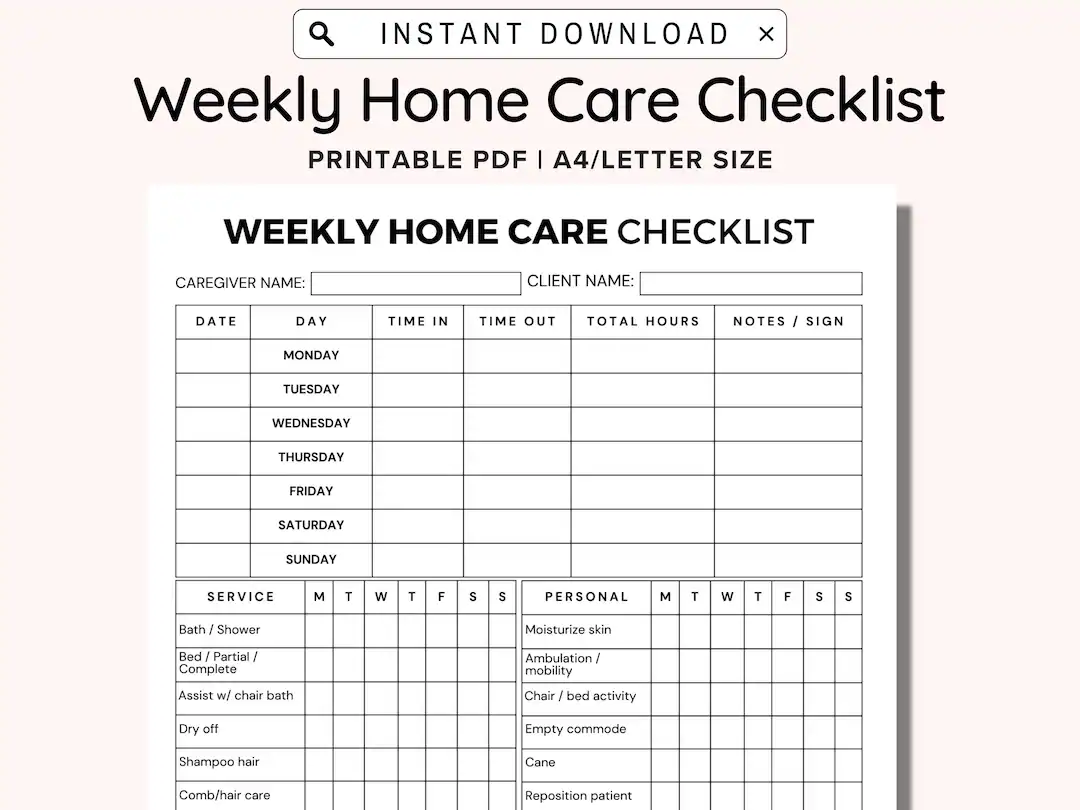 Weekly Home Care Checklist Printable