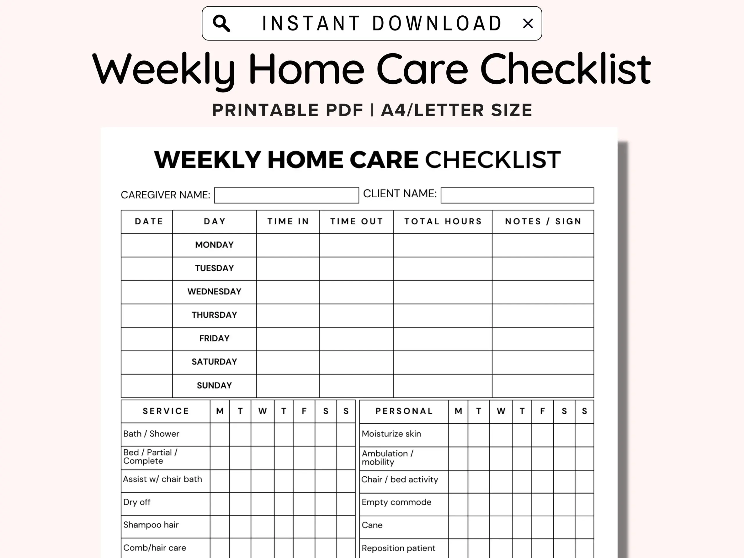 Weekly Home Care Checklist Printable