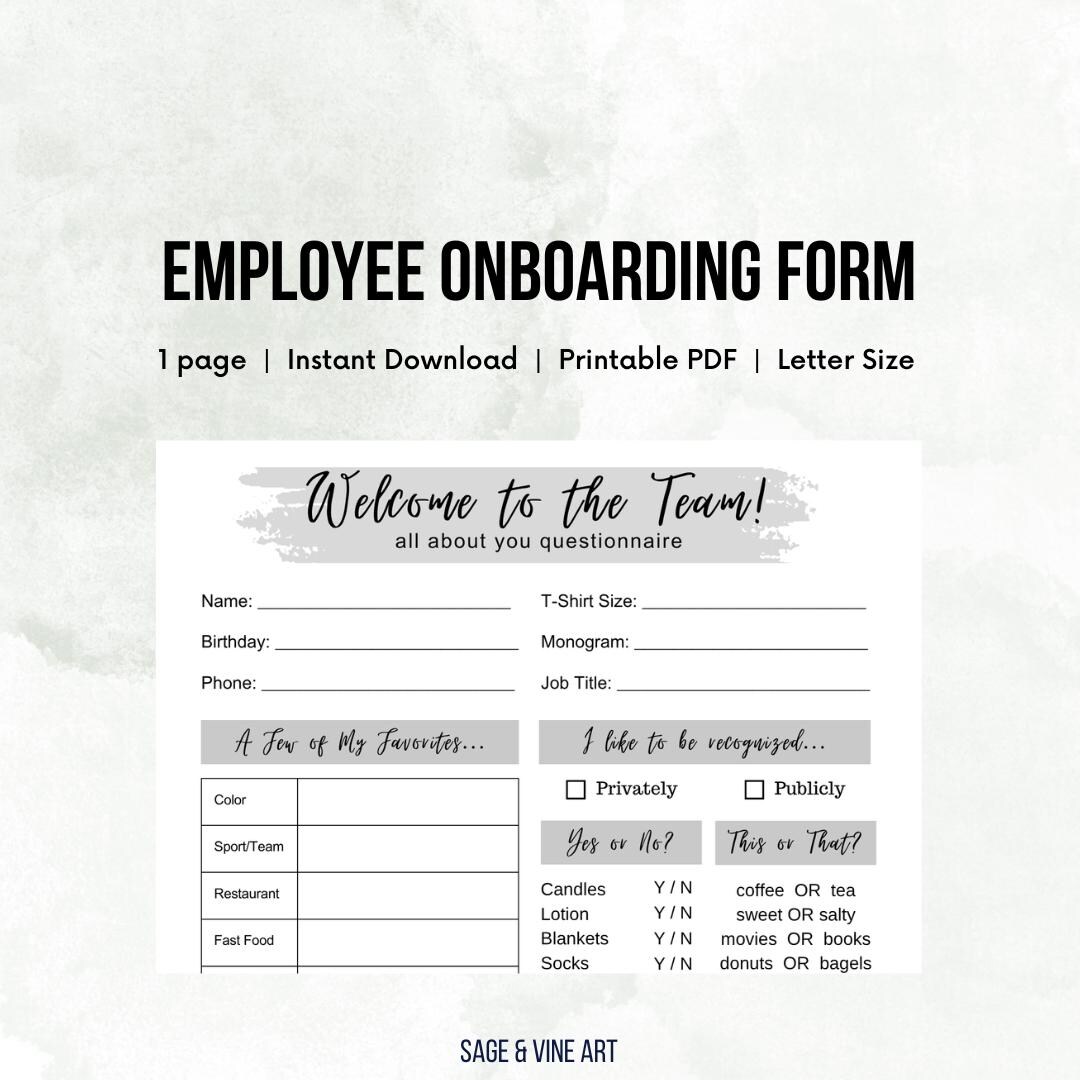 Welcome To The Team Questionnaire