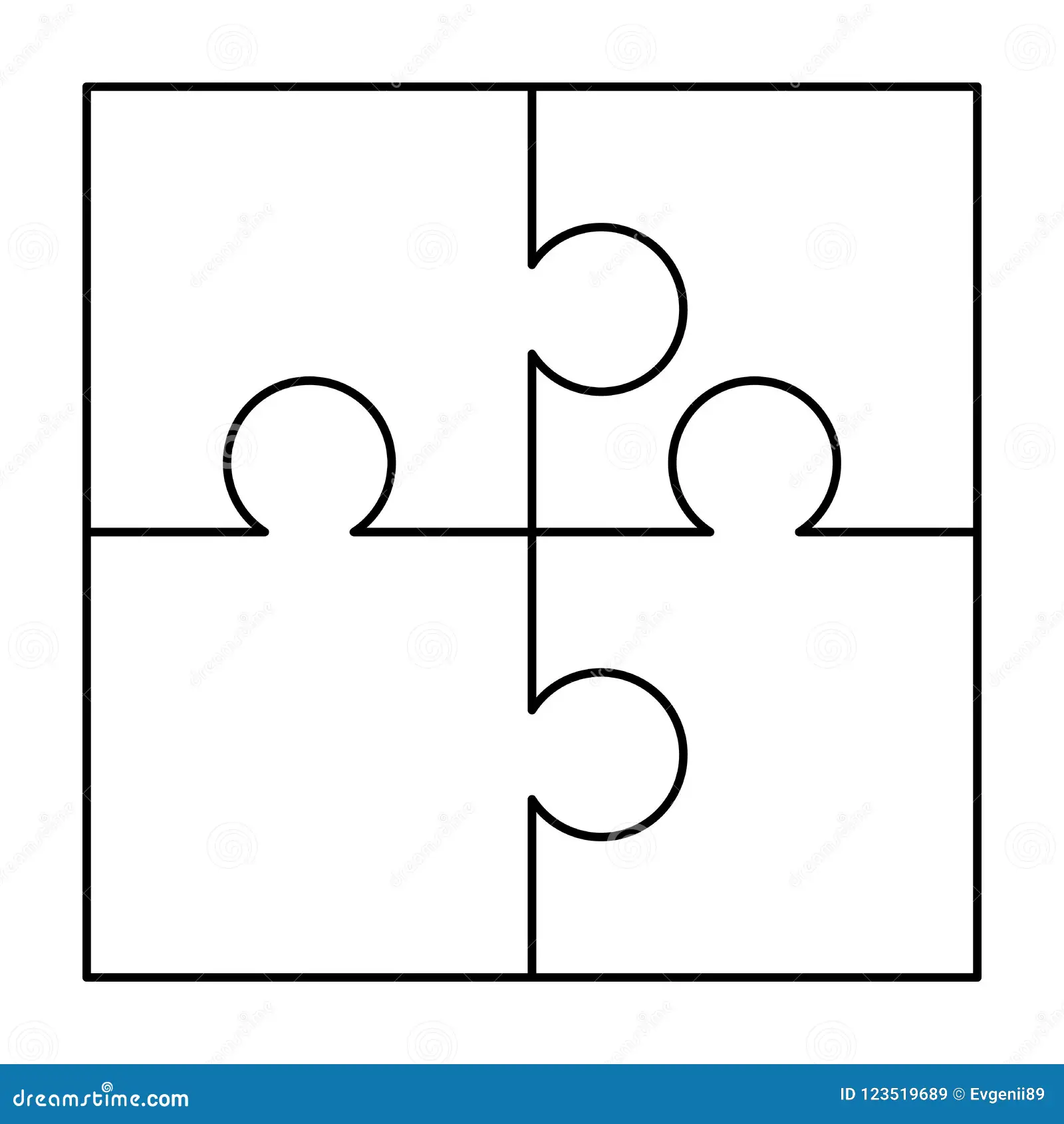 White Puzzles Pieces Arranged Square Jigsaw Puzzle Template Ready Print Cutting Guidelines Isolated Image123519689