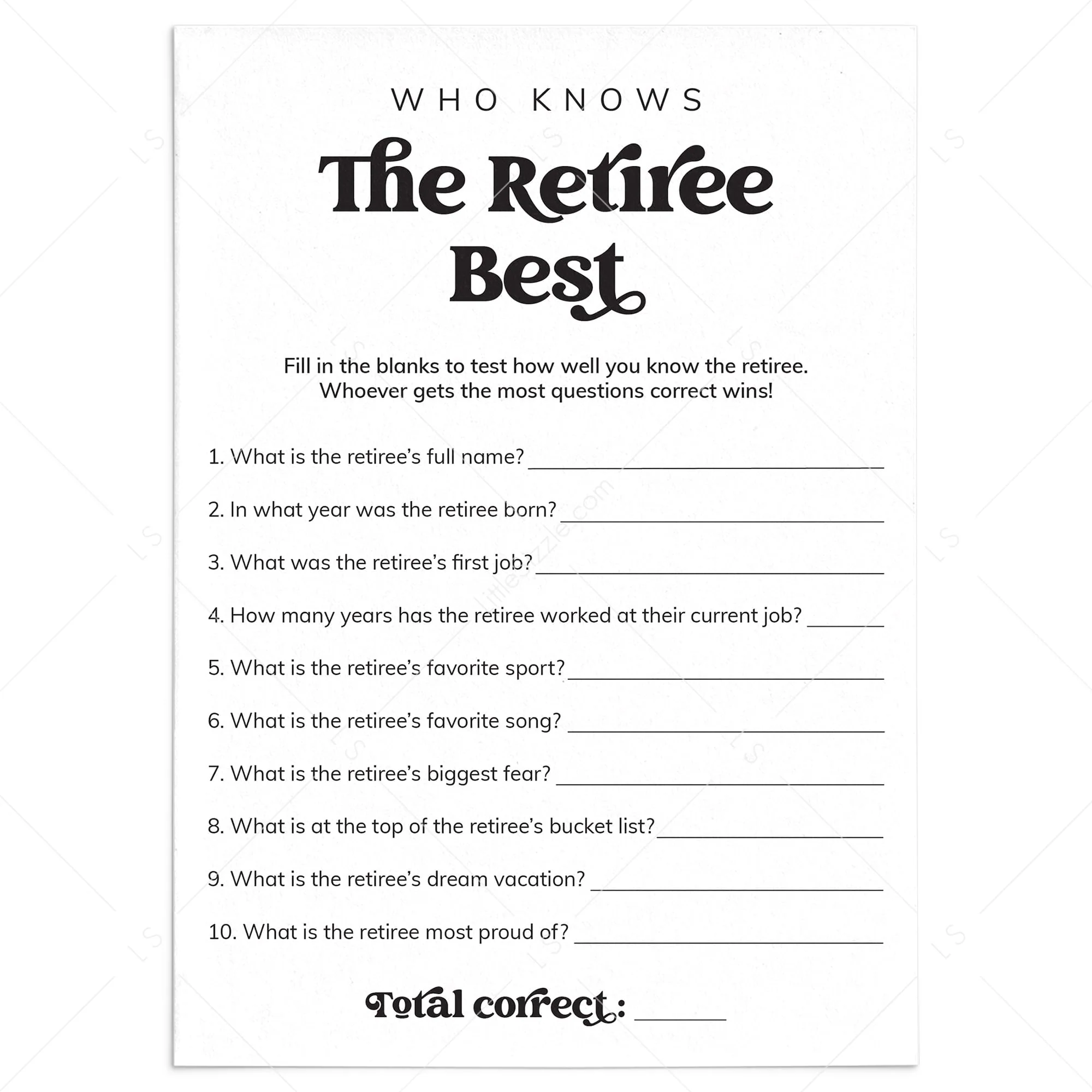 Who Knows The Retiree Best Questions Printable Who Knows The Retiree Best Questions Printable