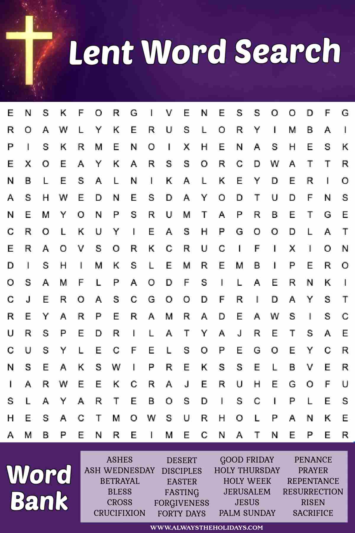 Word Search For Lent