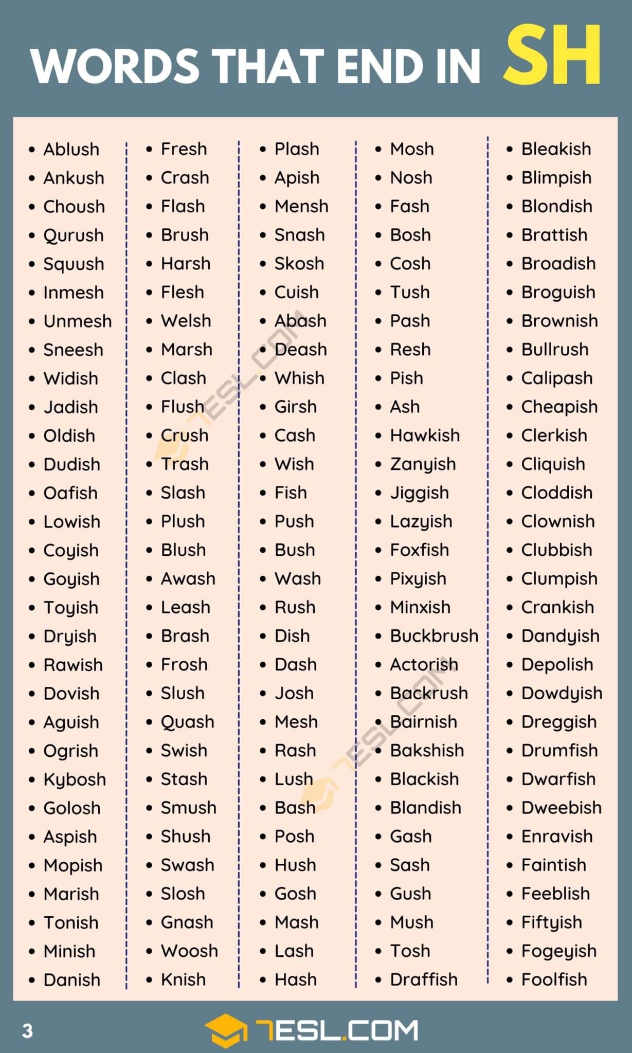 Words That End In Sh