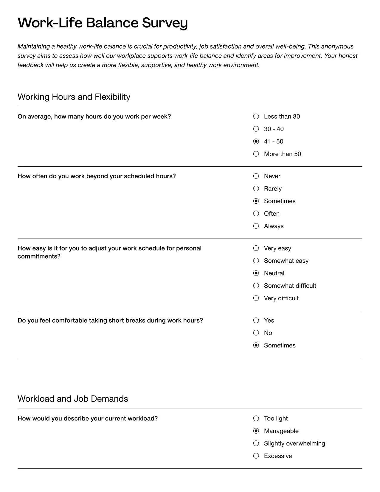 Worklife Balance Survey Questions Template