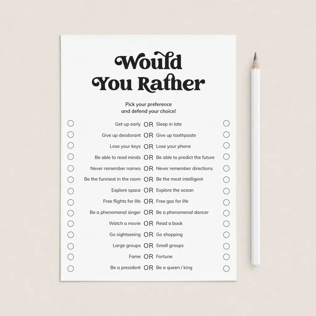 Would You Rather Questions For Adults Printable Icebreaker