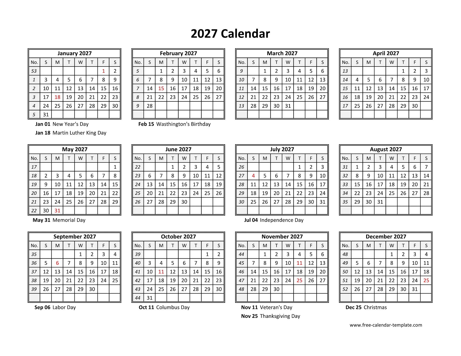Yearly Calendar Printable
